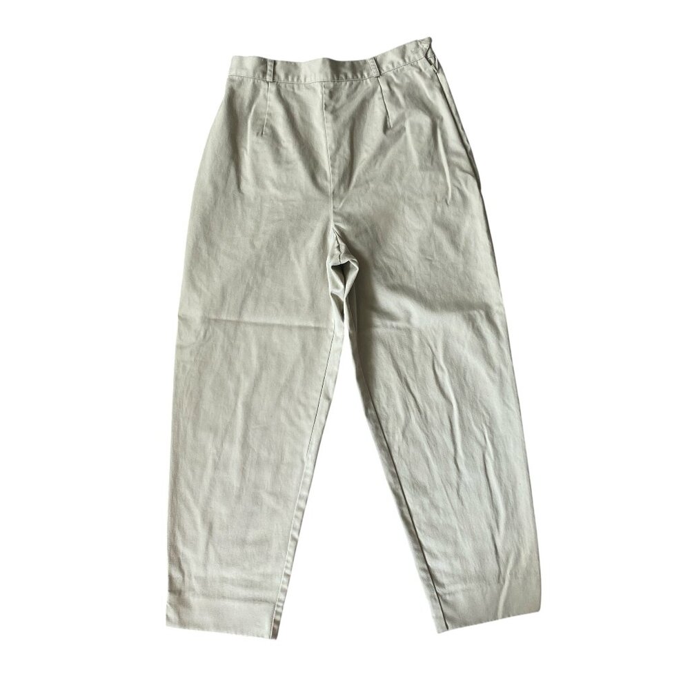 Talbots women's khaki flat front chino pants size 10 side button and zip closure